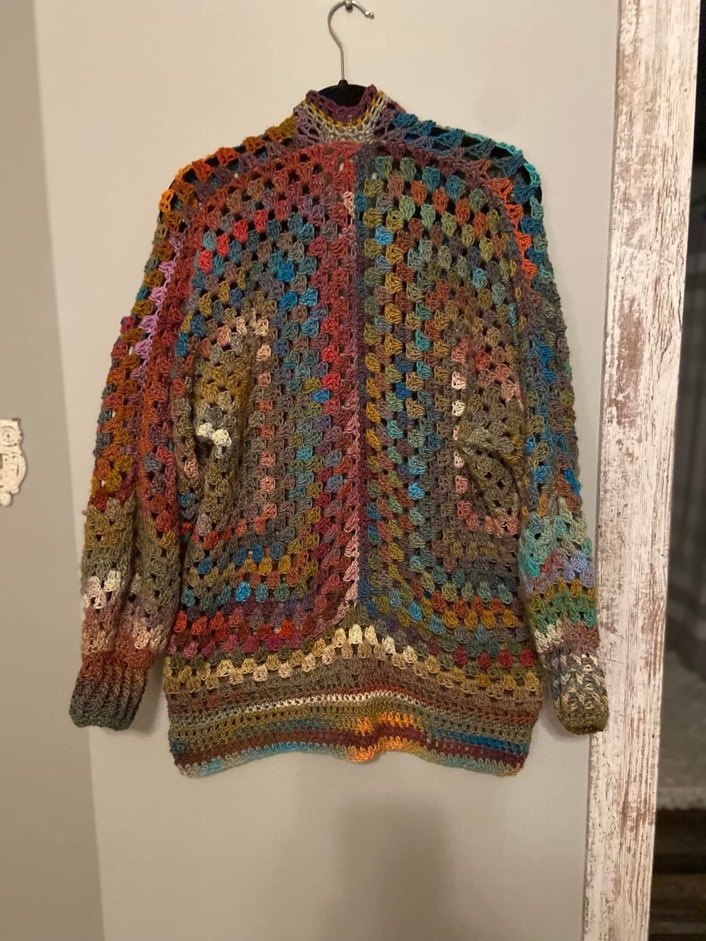 Multicolor Crochet Openwork Women's Sweater Cardigan